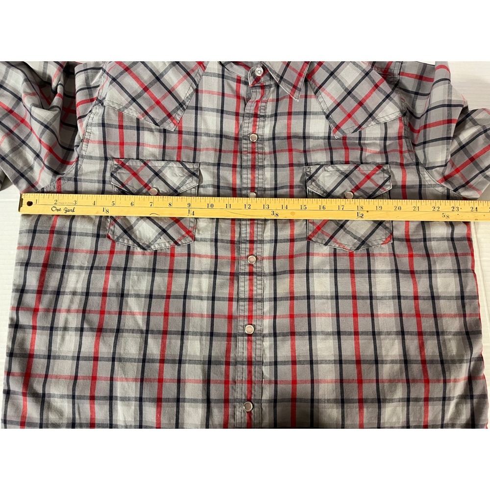 High Noon Western Shirt Mens Large Gray Red Plaid Pearl Snap Long Sleeve - Picture 4 of 6